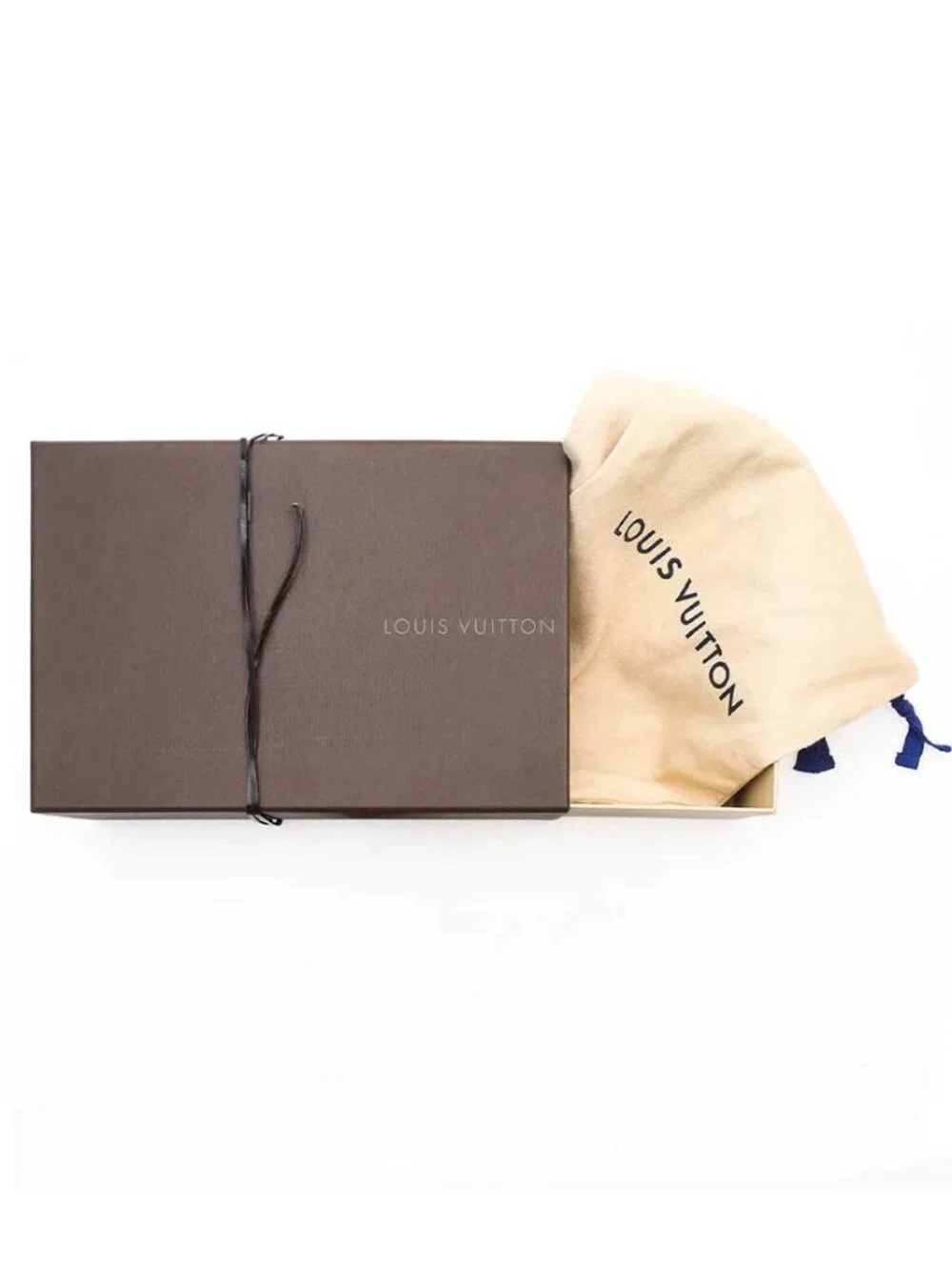Louis Vuitton Brown Drawer Gift Box w/ Ribbon & 2 Dust Bags 14” x 9” x 6”